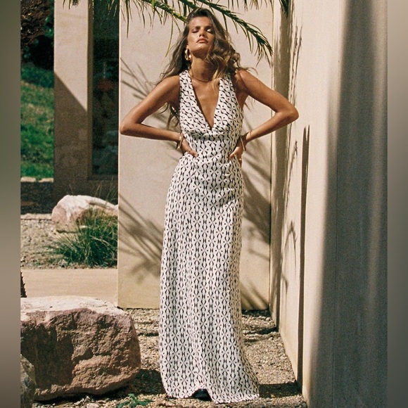 Princess Polly cotton linen geometric maxi dress nwot - Picture 1 of 5